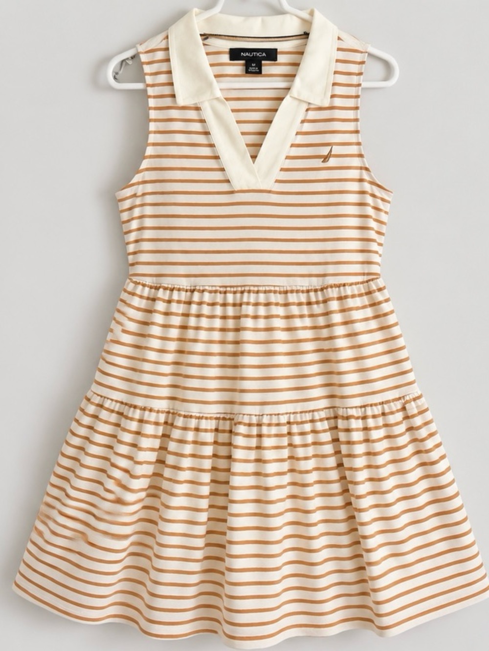 Nautica Cream and Tan Striped Polo Dress (M) NWT